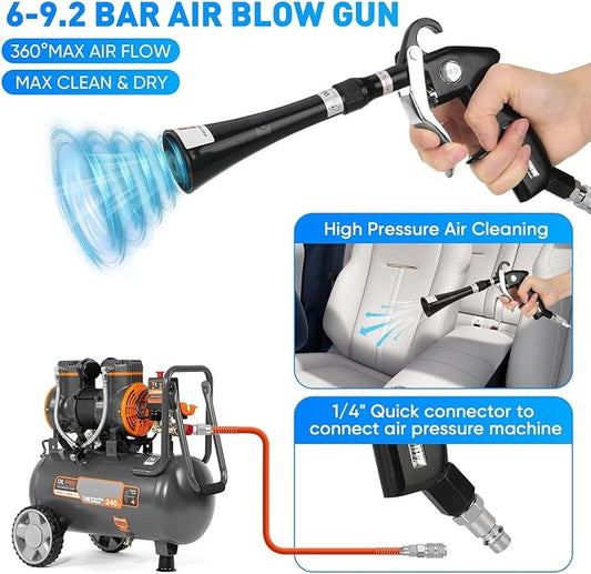 Car Cleaning Gun, Equipped with Two Nozzles, This Car Detailing Gun Can be Used with an Air Compressor to Quickly Remove Dirt and Dust Using Airflow. Suitable for Car Detailing