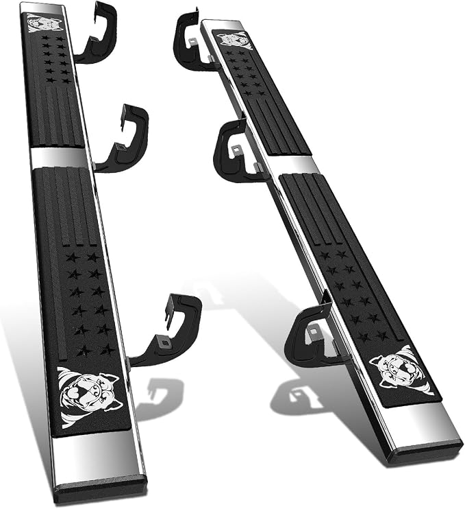 DNA Motoring 6 Inch Running Boards Compatible with 07-18 Chevy Silverado/GMC Sierra 1500 07-19 2500HD 3500HD Extended Cab, Stainless Steel Side Steps Nerf Rails Bars, Bulldog Textured, STEPB-DS-0005