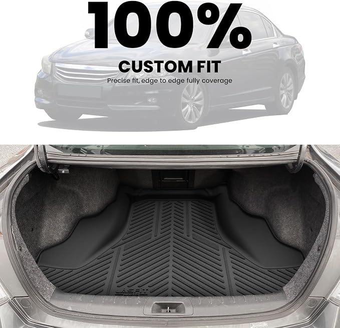 LASFIT Trunk Mat for Honda Accord 2012 2011 2010 2009 2008, All Weather TPE Custom Fit Pet Friendly Easy Clean Trunk Liner Cargo Mat Cargo Liner Accessories, Black