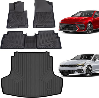 Floor Mats & Cargo Liner for kia k5 2021-2026 (Only FWD Models) & Hyundai Sonata 2020-2026, All-Weather TPE Custom Fit Car Liners Accessories, Full Coverage Anti-Slip 1st & 2nd Row & Trunk Mat