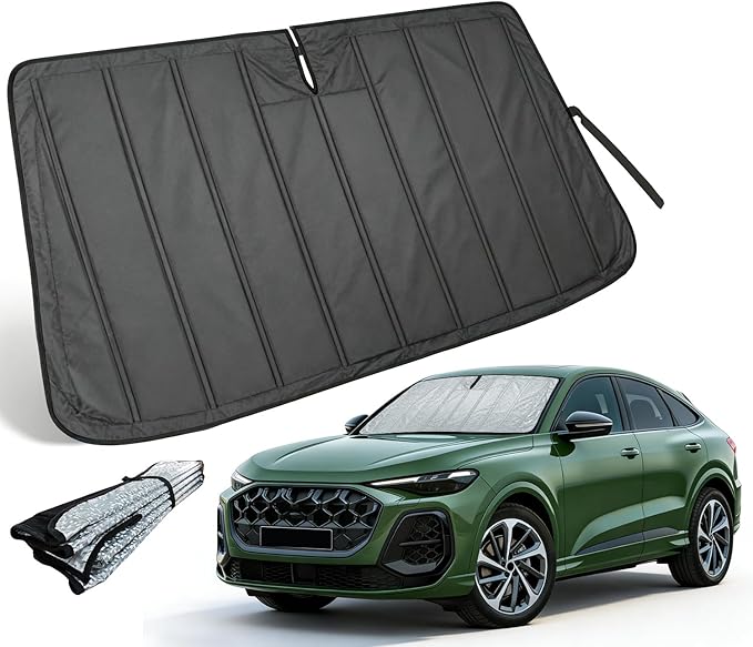 Thickened Windshield Sun Shade for Audi Q5/SQ5 2018-2025 | Accordion Front Window Sunshade Aluminum Reflective UV Protection Shield, Foldable Sun Visor with Storage Bag Car accessories