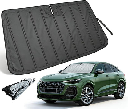 Thickened Windshield Sun Shade for Audi Q5/SQ5 2018-2025 | Accordion Front Window Sunshade Aluminum Reflective UV Protection Shield, Foldable Sun Visor with Storage Bag Car accessories