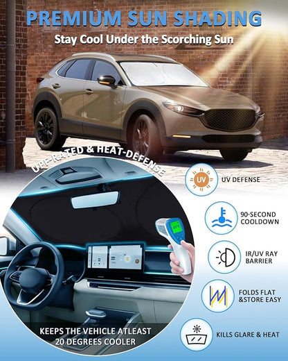 Sun Shade for CX-30 Windshield Sunshade Custom fit for Mazda CX30 2019-2025 2026 Car Accessories Foldable Front Window Cover Retractable Shield Visor Protector Keep Interior Cool Blocker