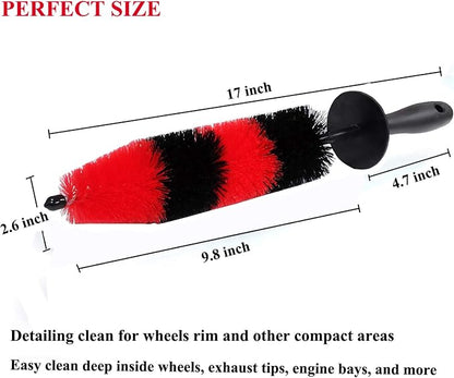 7Pcs Wheel & Tire Brush, car Detailing kit, 17inch Long Soft Wheel Brush 5 car wash Detail Brush car wash kit for Cleans Dirty Tires & Releases Dirt and Road Grime, Short Handle