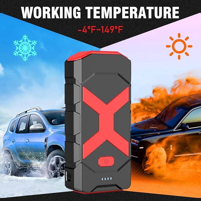 BOOKOO A9 Jump Starter 4000A for Car,Boat,Lawnmower 12L Gas&10L Diesel Engines Portable 12V Car Battery Jump Starter with Jumper Cables,Quick Charging USB Ports and USB C,3 LED Modes and Storage Box