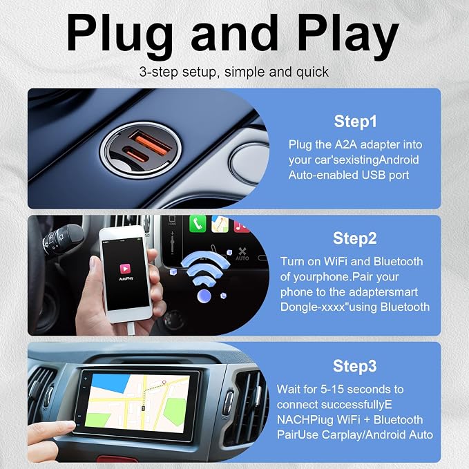 2-in-1 CarPlay Android Auto Wireless Adapter, Plug and Play, No Delay,Plug & Play,CarPlay Converter Dongle for Apple Wired CarPlay Cars & for iPhone iOS 10+, USB & USB C