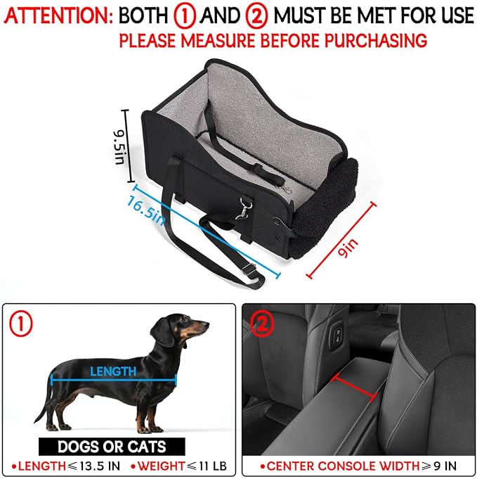 TKYZ Center Console Dog Car Seat,Pet Puppy Car Seat,Middle Console Dog Armrest Booster Seat for Small Dogs(Black)