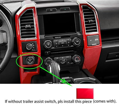 Keptrim for F150 Central Console Air Conditioner Panel Trim for 2015 2016 2017 2018 2019 2020 Ford F150, Red, 5pcs (Red)