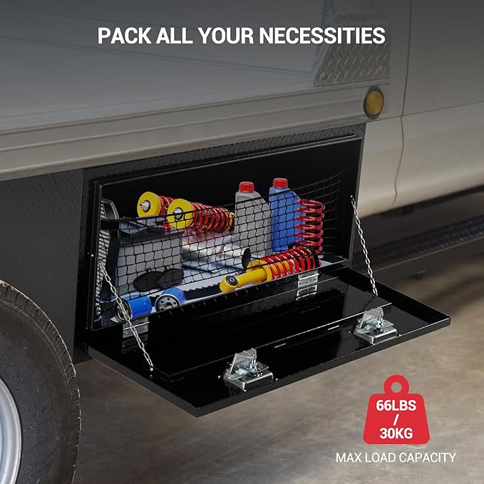 GarveeTech Underbody Truck Box,36 in Pickup Storage Box,Heavy Duty Aluminum Diamond Plate Tool Boxes with Lock and Keys,Waterproof Trailer Storage Box with T-Handle Latch for Truck,Van,Trailer，Black