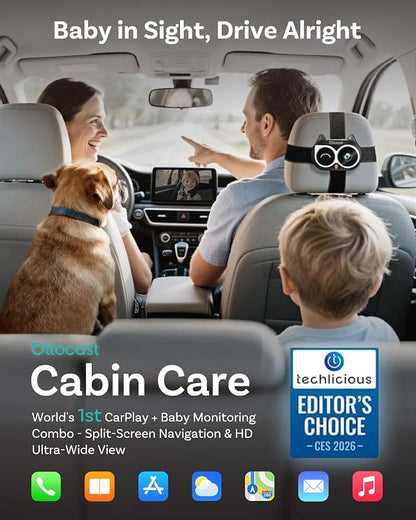 OTTOCAST Baby Car Camera 2026,Wireless CarPlay Adapter (No Android Support) | Display the Baby View on the Original Car Screen,Split Screen for Navigation & Baby Monitor,Wired CarPlay to Wireless