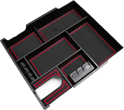 JDMCAR Compatible with Toyota Tundra Accessories 2014-2021 Center Console Organizer, Insert ABS Black Materials Tray, Armrest Secondary Storage Box - Full Tray -Red Trim