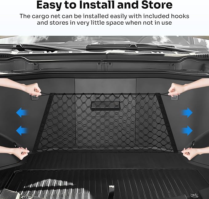 Canvcle Front Trunk Frunk Cargo Net for 2022-2025 2026 Ford F-150 Lightning Accessories Stand Envelope Style Mesh Trunk Net Organizer and Storage Stretchable Adjustable Elastic Nylon Cargo Netting