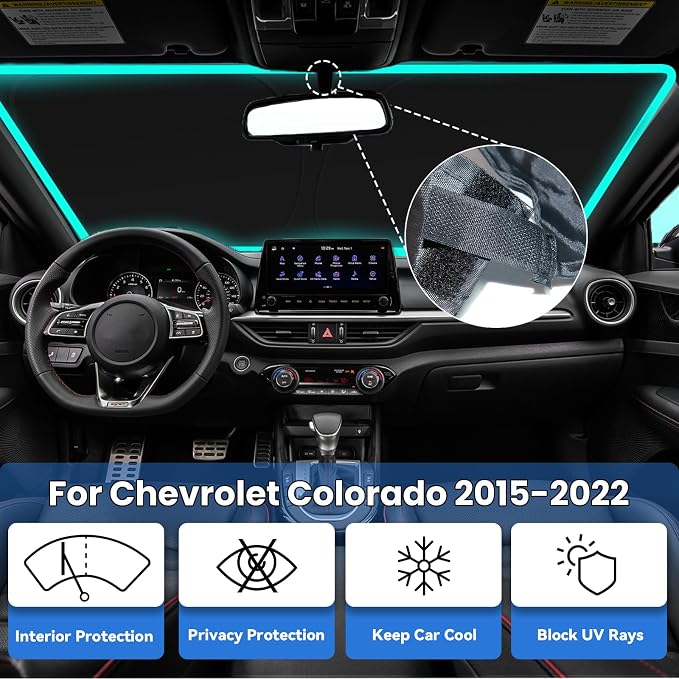 Windshield Sun Shade for 2015-2022 Chevy Colorado Chevrolet Colorado, Car Front Window Sunshade with 240T Sun Visor Protector Blocks UV Rays Heat Sun Shield Accessories