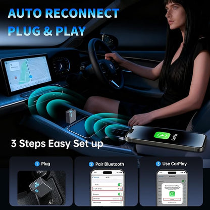 Wireless CarPlay Adapter for iPhone 2026 Upgrade - Plug & Play Convert Wired to Wireless Compatible with Cars 2016+, iOS 10+ (USB A/USB-C)