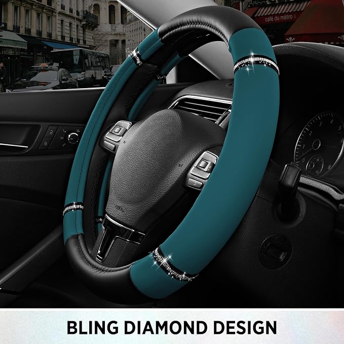 Road Comfort Leather Steering Wheel Cover – Premium Anti-Slip Car Steering Wheel Grip Cover – Universal Fit for 14.5”–15” Cars, Trucks & SUVs -Dark Blue