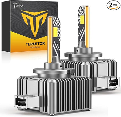 Termitor D1S Bulbs, 6000K Cool White 60000LM High Brightness, IP68 Waterproof Xenon Bulb, 3-Minute Plug N Play, Direct Replacement for 66144 66140 85140 85415, Pack of 2