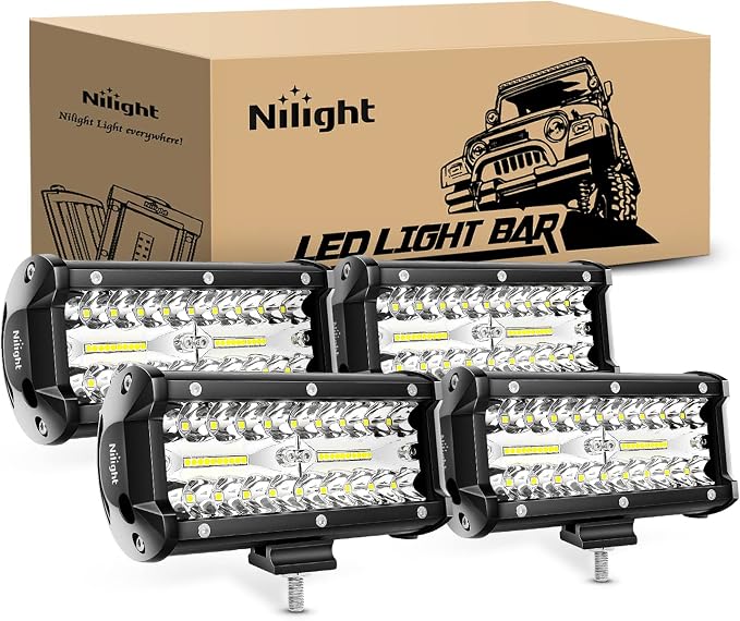 Nilight LED Pods 4PCS 6.5 Inch 120W Light Bar Triple Rows Spot Flood Combo Driving Light Waterproof Led Work Light Off-road Truck Car ATV SUV Cabin Boat, 2 Years Warranty