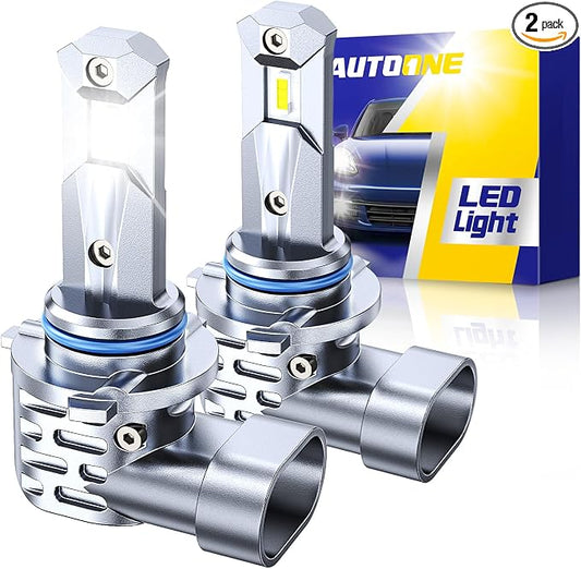 AUTOONE HB3 9005 LED Light Bulbs White, 6000K Super Bright, Fanless Mini Size, Plug and Play, Pack of 2