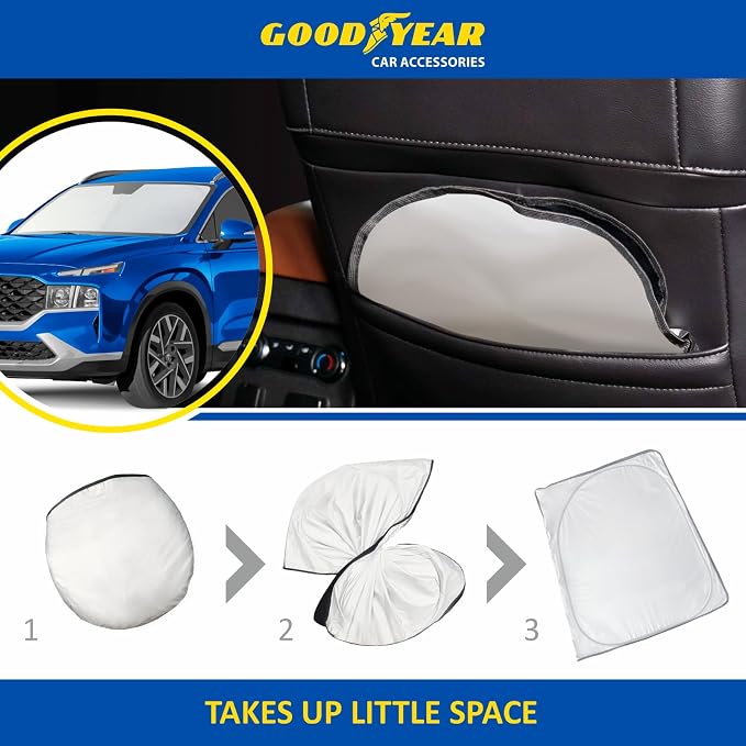 Goodyear Foldable Windshield Sunshade for Hyundai Santa Fe 2019-2023, SUV car Accessories, Sunshade Cover, Sun Shade Car Windshield, Window Sun Blocker - GY008245