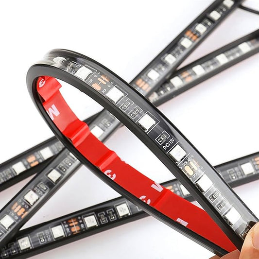 Car LED Strip Lights, 4Pcs 48 LED Interior Lights, Multicolor Music Car Strip Light Under Dash Lighting Kit with Sound Active Function and Remote Controller, DC 12V