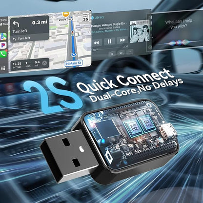 Mini Wireless CarPlay Adapter for Apple iPhone iOS 10+,No Delay & Fast, Plug & Play, Multi-User Seamless Connection for Convert Wired to Wireless Carplay Dongle for 2016+ Cars, USB-A/Type-C Port