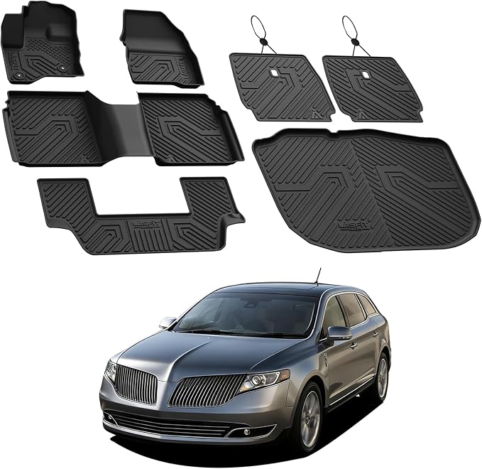 LASFIT All Weather Floor Mat Set for 2009–2019 Ford Flex & 2010–2019 Lincoln MKT – 3 Rows Custom Fit Floor Mats + Cargo Liner & Seat Back Protectors – Premium TPE Interior Full Coverage Protection
