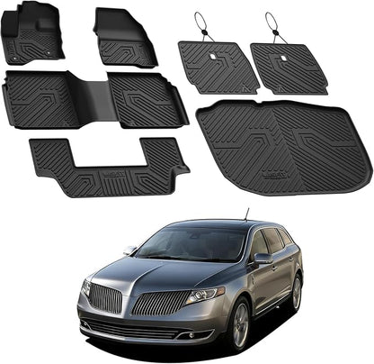 LASFIT All Weather Floor Mat Set for 2009–2019 Ford Flex & 2010–2019 Lincoln MKT – 3 Rows Custom Fit Floor Mats + Cargo Liner & Seat Back Protectors – Premium TPE Interior Full Coverage Protection