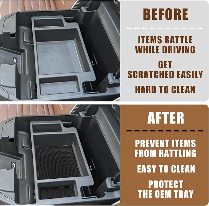 Muslogy Center Console Organizer Compatible with 2022-2026 Chevy Silverado/GMC Sierra 1500 and 2024-2026 Silverado & Sierra 2500HD 3500HD Armrest Storage Box w/Bucket Seats ONLY(OEM Tray Mats only)