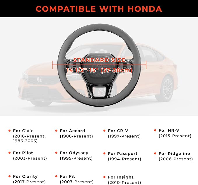 Steering Wheel Cover for Honda CRV Accord Civic HRV Pilot Odyssey, Standard Size 14.5-15" (Gray)