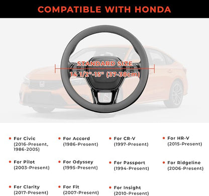 Steering Wheel Cover for Honda CRV Accord Civic HRV Pilot Odyssey, Standard Size 14.5-15" (Gray)