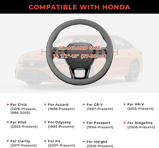 Steering Wheel Cover for Honda CRV Accord Civic HRV Pilot Odyssey, Standard Size 14.5-15" (Gray)