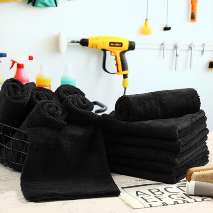 Shimeyao 30 Pcs 16 x 16 Inch Edgeless Microfiber Plush Towels for Cars Detailing Drying Wash Polishing Absorbent Cleaning Cloths, 500 GSM (Black)