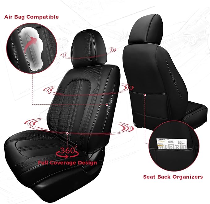 FREESOO Black Car Seat Covers Full Set, Universal Leather Seat Covers for Cars Trucks SUV, Waterproof Car Seat Cover Back Seat and Front, Breathable Car Seat Protector Cushion Fit for Most Vehicles