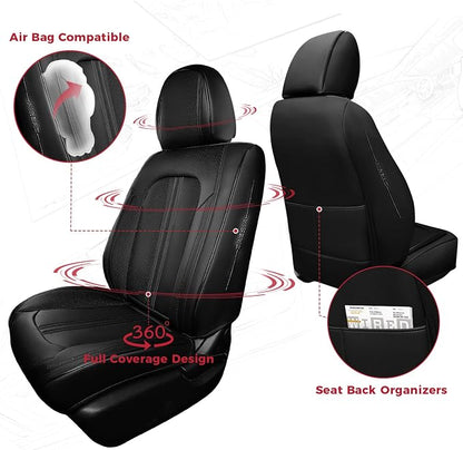 FREESOO Black Car Seat Covers Full Set, Universal Leather Seat Covers for Cars Trucks SUV, Waterproof Car Seat Cover Back Seat and Front, Breathable Car Seat Protector Cushion Fit for Most Vehicles