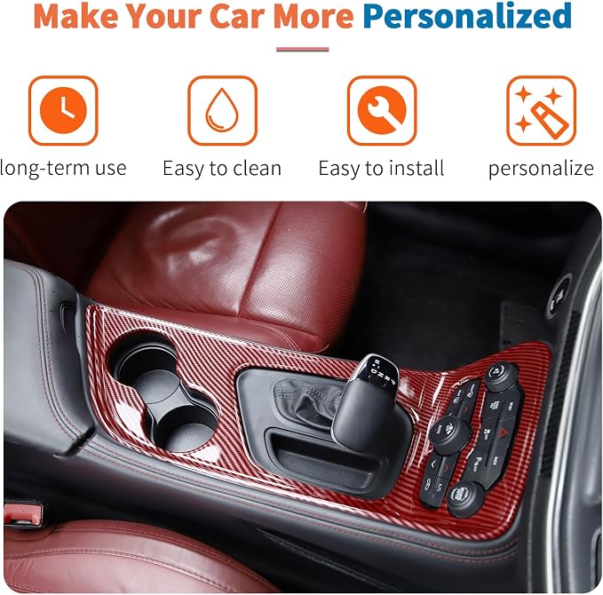 JeCar Red Carbon Fiber Interior Trim Kit Overlay for 2015-2023 Dodge Challenger Interior Accessories, 2pcs