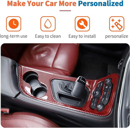 JeCar Red Carbon Fiber Interior Trim Kit Overlay for 2015-2023 Dodge Challenger Interior Accessories, 2pcs