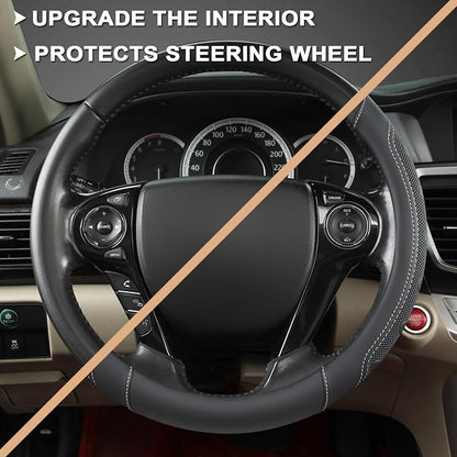 GIANT PANDA Microfiber Leather Steering Wheel Cover for Honda Accord,Civic,CR-V,HR-V,Pilot(Black+Gray Line-Standard Size)