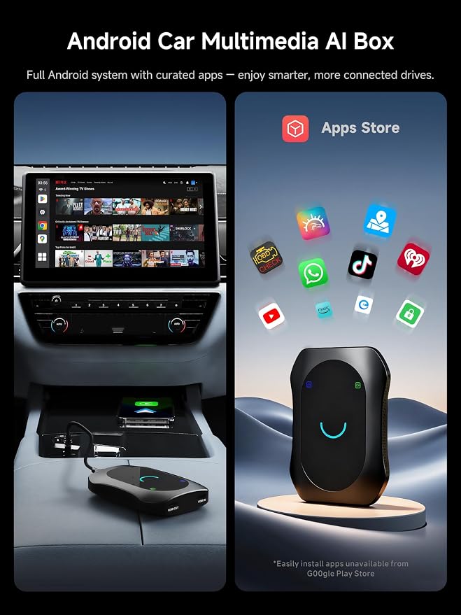 Magic AI Box, Wireless CarPlay/Android Auto Adapter, Car Video Box Supports for Netflix/YouTube/TikTok/TF Card, DriveChat AI Smart Box with GPS/Dual Bluetooth