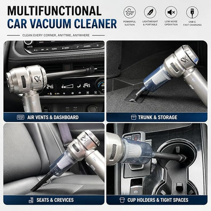 Handheld Car Vacuum Cleaner Cordless Powerful 25000Pa Suction, 3-Speed Brushless Motor Mini Portable Rechargeable Lightweight Hand Held Vacuum & Blower for Vehicle Office Home Pet Hair
