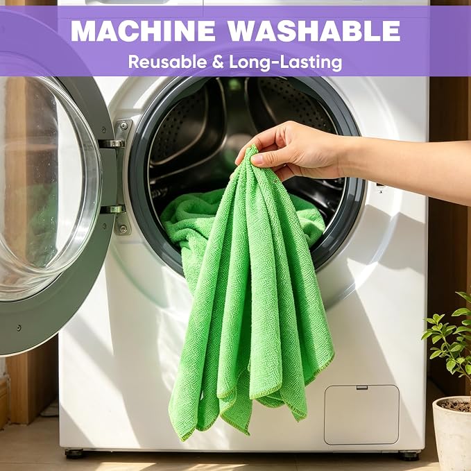 TEAWOO 10 PCS Green Microfiber Cleaning Cloths, Highly Absorbent Microfiber Towels for Car, Kitchen, Bathroom and Household Cleaning, 11.8" X11.8