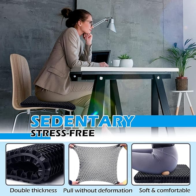 20" Gel Seat Cushion for Long Sitting Pressure Relief - Jumbo & Thick Gel Cushions for Office Chairs - Tailbone Pain Relief Cushion, Sciatica & Back Support, Wheelchair Cushions & Car Seat Cushion