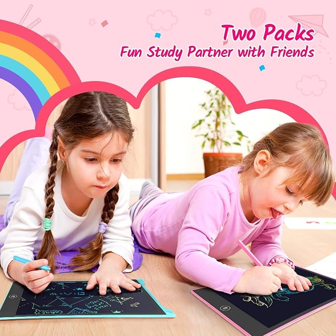 TECJOE 10 Inch 2 Pack LCD Writing Tablet, Colorful Doodle Board Drawing Tablet for Kids, Kids Travel Learning Toys Christmas Birthday Gifts for 3 4 5 6 7 8 Year Old Boys and Girls Toddlers