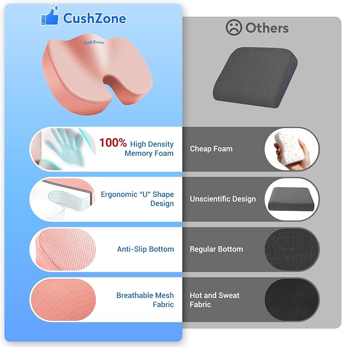 XXL Seat Cushion Office Car Seat Cushion, Memory Foam Cushion for Office Chair, Car Seat, Airplane, Bleacher Non-Slip Chair Pad (Pink