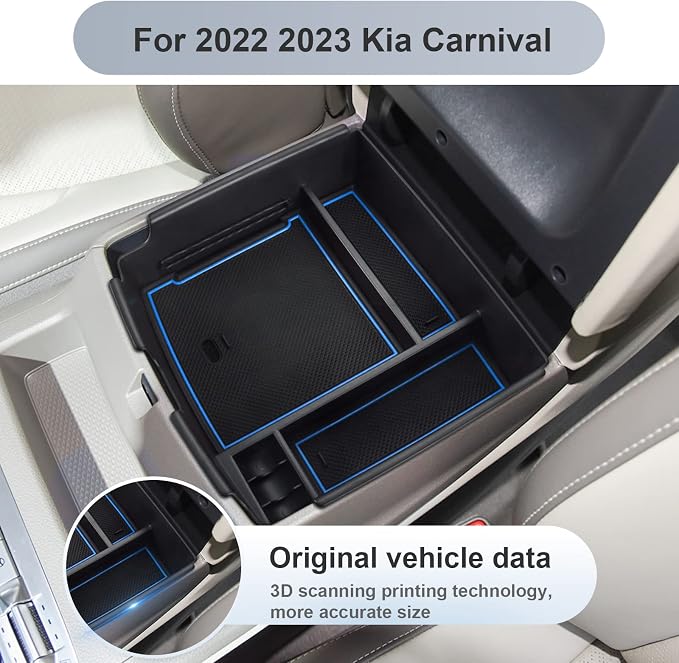 SKTU for 2022-2024 2025 2026 Kia Carnival Center Console Organizer 2022-2024 2025 2026 Carnival Accessories Insert ABS Materials Tray 2024 2025 2026 Carnival Console Tray with Coin and USB Hole (Blue)