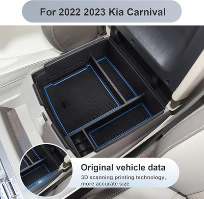 SKTU for 2022-2024 2025 2026 Kia Carnival Center Console Organizer 2022-2024 2025 2026 Carnival Accessories Insert ABS Materials Tray 2024 2025 2026 Carnival Console Tray with Coin and USB Hole (Blue)