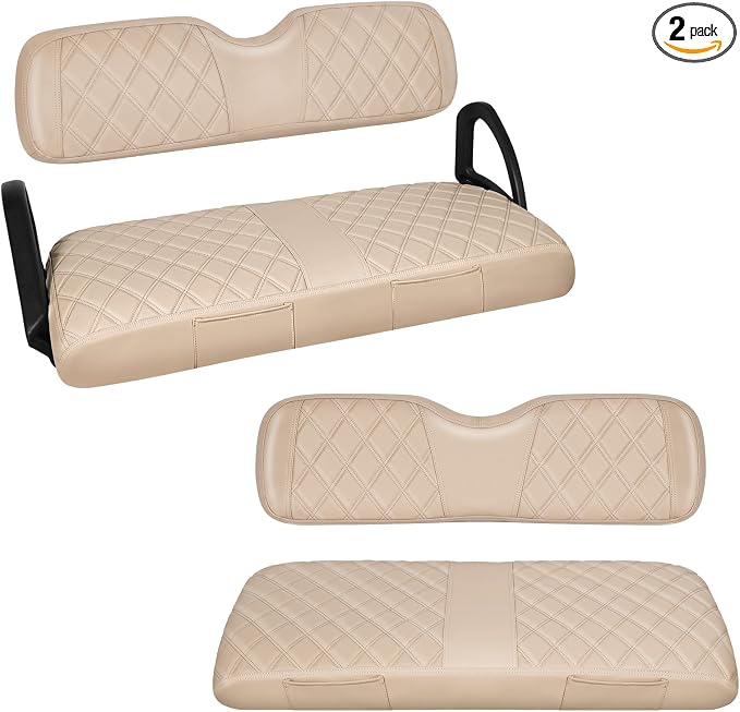 Full Set Golf Cart Seat Covers for EZGO RXV OEM, Beige | Front & Rear Set (2-Piece), Premium Vinyl Leather Replacement Standard Cushion Covers, No Tools Needed & Easy to Clean