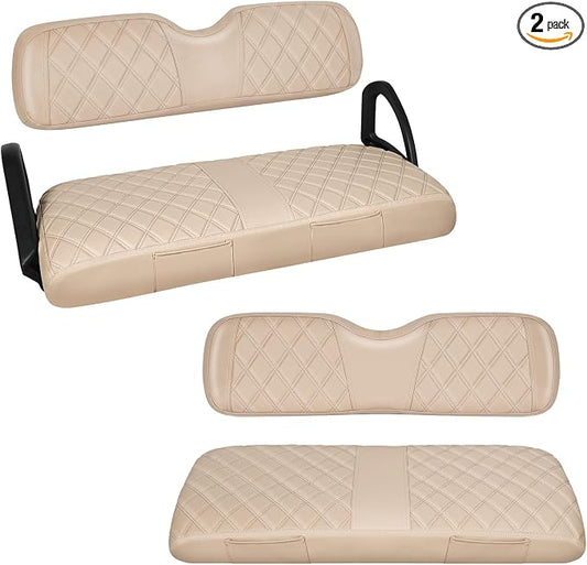 Full Set Golf Cart Seat Covers for EZGO RXV OEM, Beige | Front & Rear Set (2-Piece), Premium Vinyl Leather Replacement Standard Cushion Covers, No Tools Needed & Easy to Clean