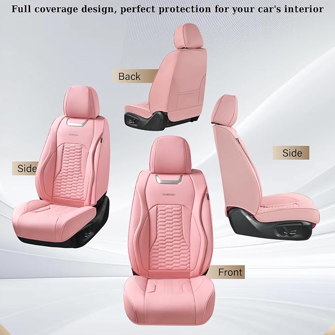 Coverado Front Car Seat Covers, Premium Nappa Leather Waterproof Front Seat Protectors, Universal Automotive Seat Covers Compatible with Most Vehicles (Pink)