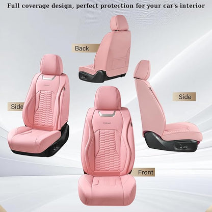 Coverado Car Seat Covers Full Set, 5 Seats Pink Seat Covers for Cars, Nappa Leather Waterproof Car Seat Covers Automotive Seat Covers Interior Accessories Universal Fit Most Cars