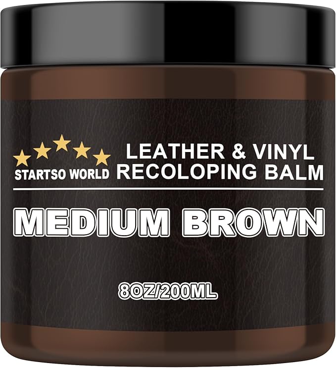 STARTSO WORLD Leather Recoloring Balm, Medium Brown Repair Kit for Furniture, Leather Dye, Color Restorer for Couches, Couch Paint | Repair, Restore & Renew Old, Faded Surfaces